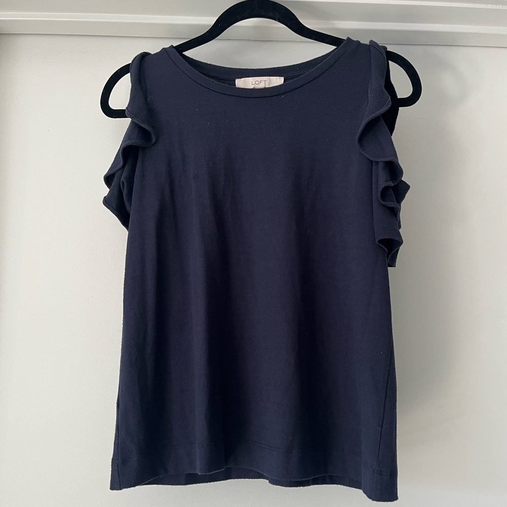 Loft | Ruffle Sleeve Top | Navy | Small